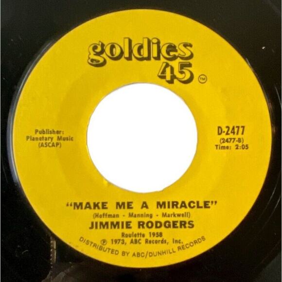 Jimmie Rodgers Secretly Make Me A Miracle Vinyl 1973 Goldies 45 Collector Series - Picture 5 of 8